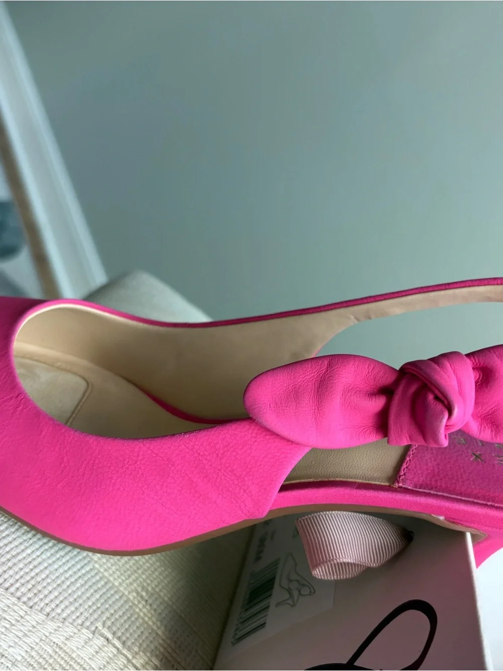 Alex Marie Fuchsia Pointed Kitten Heel Knot Slingback Pumps